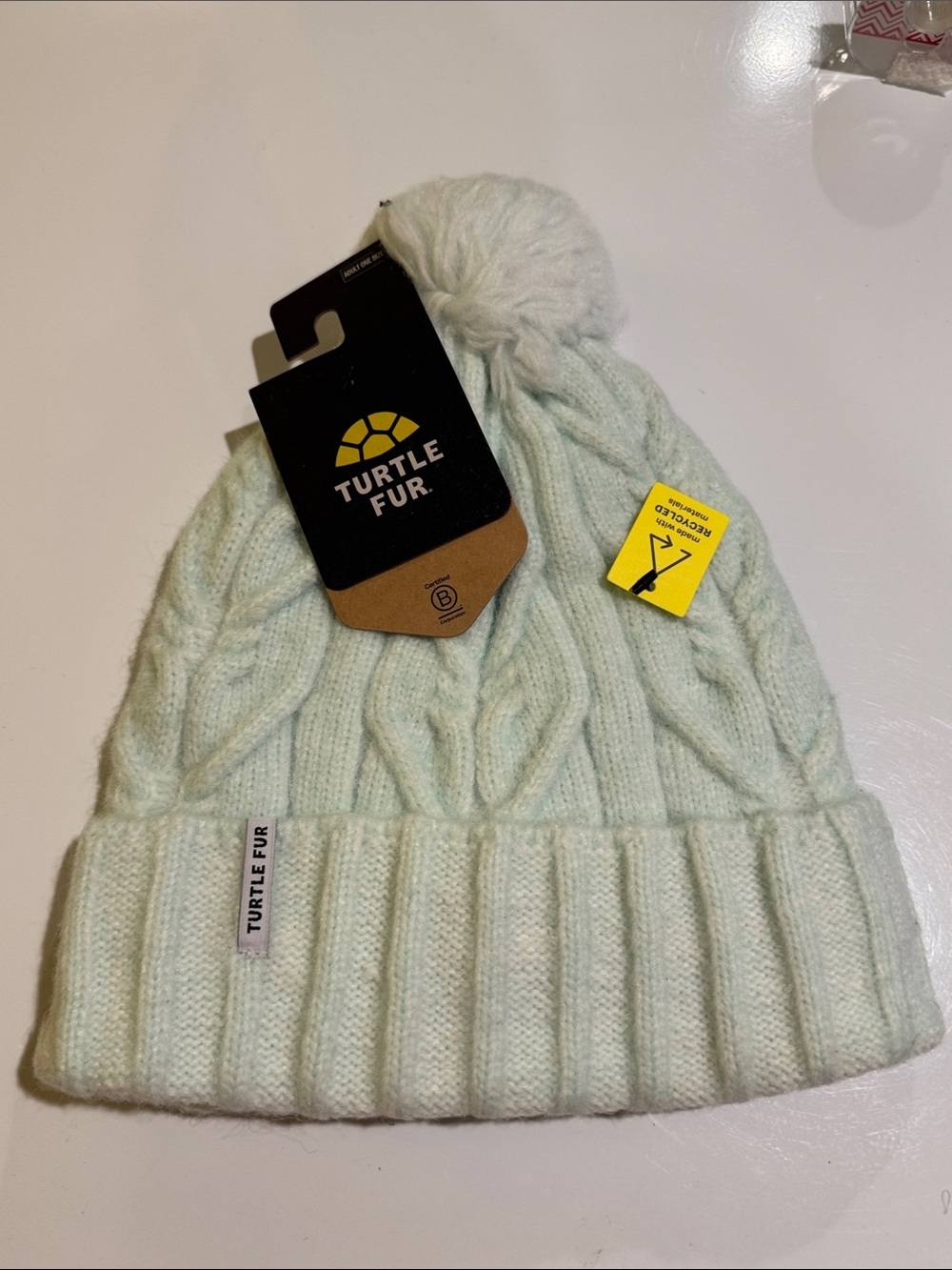 Turtle Fur Women's Cable Knit Pom Beanie - Light Mint